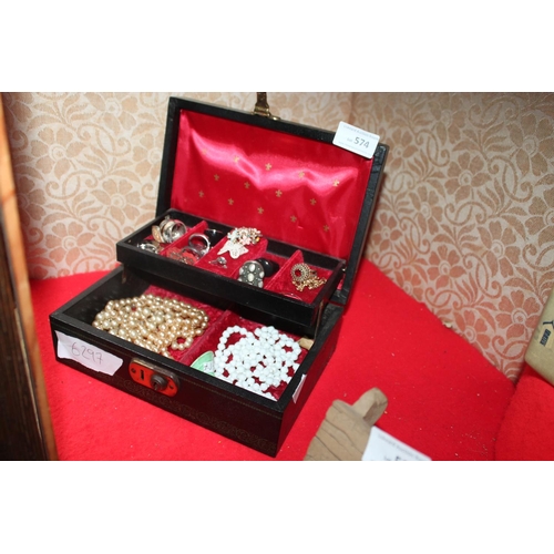 574 - JEWELLERY BOX OF MIXED COSTUME JEWELLERY