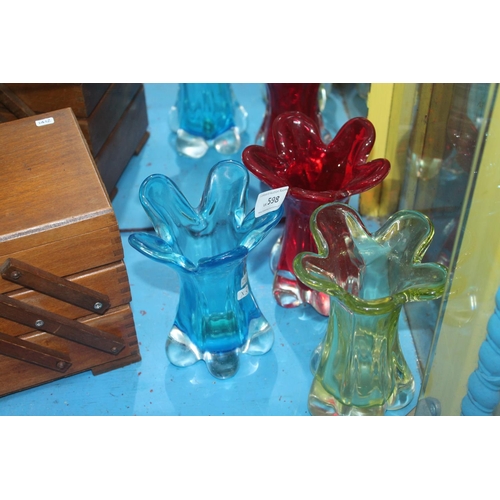 598 - 3 X HEAVY PRIMARY COLOURED VASES