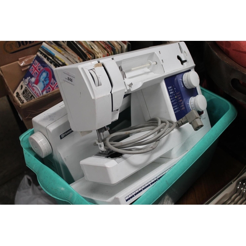 846 - 2 SEWING MACHINES. (NO FOOT PEDAL) 1 IS A HUSQVARNA