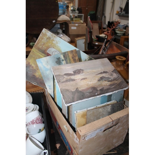 862 - CRATE OF ORIGINAL OIL PAINTINGS ON CANVAS