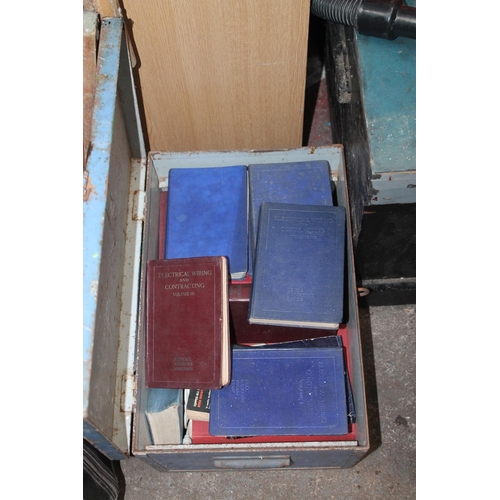 253 - METAL STORAGE BOX INCLUDING ELECTRICAL WIRING AND CONTRACTING BOOKS