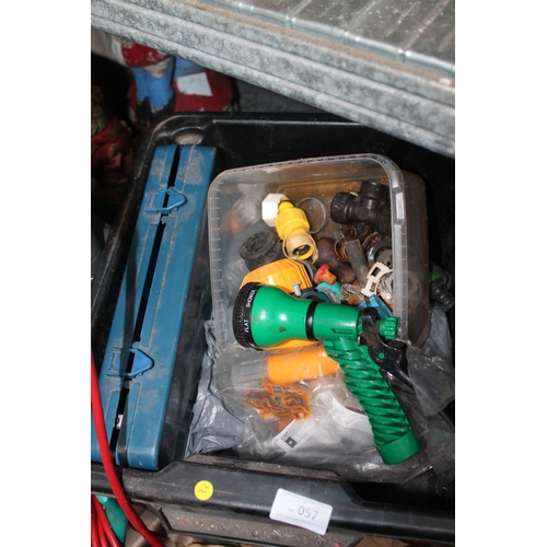 57 - BOX CONTAINING A SOCKET SET, HOSE FITTINGS AND A HOSE SPRAYER