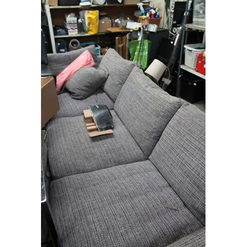 1030 - LARGE L SHAPED GREY CORNER SETTEE AND STOOL