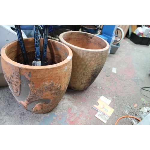 322 - 2 X LARGE ROUND TERRACOTTA PLANTERS