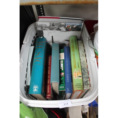 414 - BASKET OF ASSORTED HARDBACK BOOKS