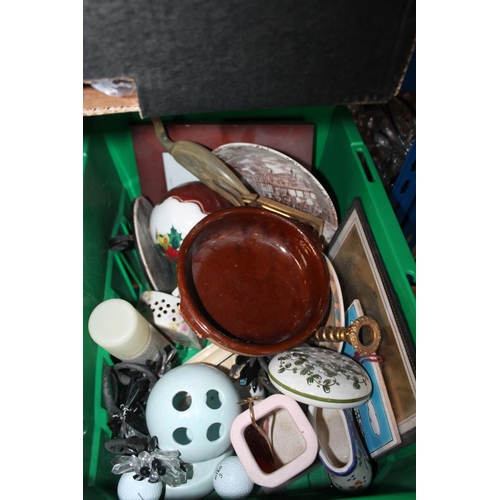 508 - BOX OF CERAMIC WARE, PHOTO FRAMES AND PLATES