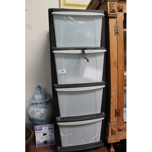 560 - 4 TIER PLASTIC DRAWER UNIT WITH COMPUTER SPARES