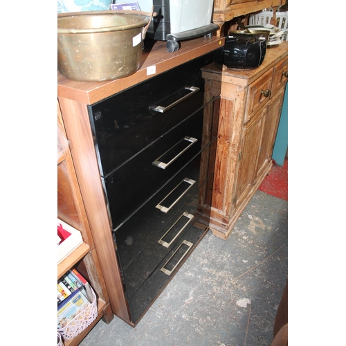 561 - BLACK DRAWER AND TEAK TOPPED CHEST OF DRAWERS