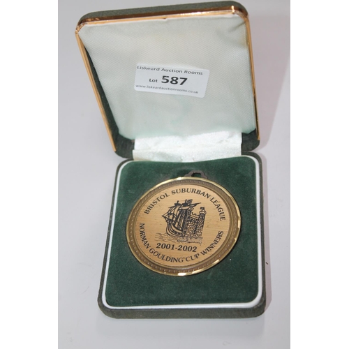 587 - MEDALLION IN GREEN BOX INSCRIBED BRISTOL SUBURBAN LEAGUE