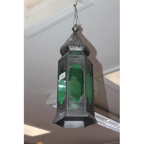 612 - GREEN GLASS EASTERN STYLE LANTERN