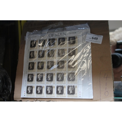 649 - SHEET OF 25 COMMEMORATIVE PENNY BLACK STAMPS (HIGHLY COLLECTABLE)