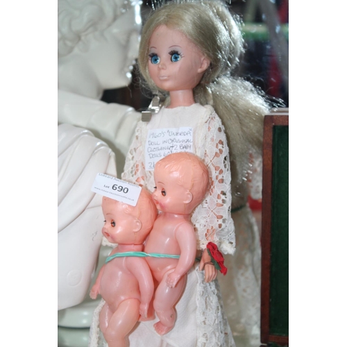 690 - 1960s UNEEDA DOLL IN ORIGINAL CLOTHES AND 2 BABY DOLLS