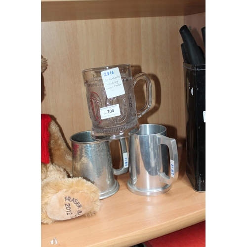 704 - 3 X TANKARDS INCLUDING VINERS PEWTER