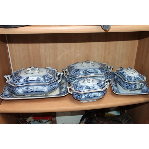 709 - SET OF 4 X BURSLEM BLUE AND WHITE LIDDED TERRINES