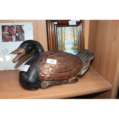 710 - LARGE HEAVY CARVED WOODEN DUCK FIGURE