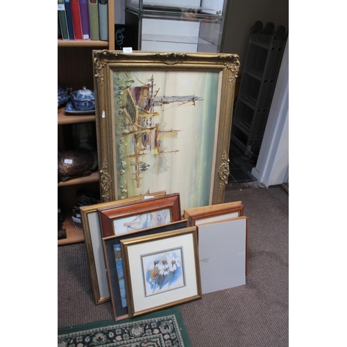 718 - LARGE QUANTITY OF FRAMED AND GLAZED PRINTS
INCLUDING ORIGINAL EXHIBITED AGOR-AGUILLON PAINTED WITH E... 