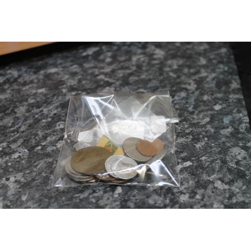 733 - BAG OF COINS AND PINS