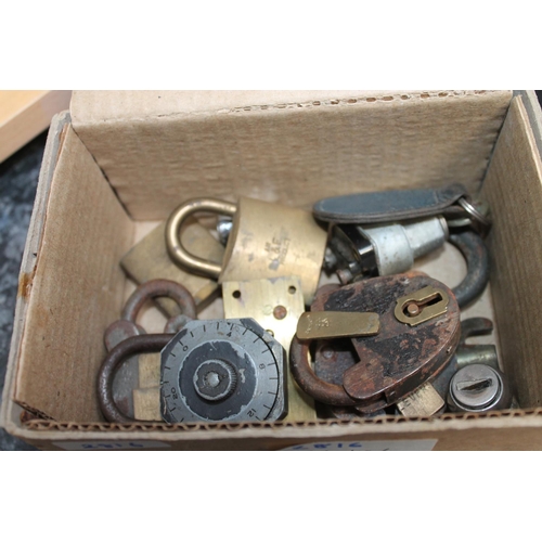 738 - BOX OF OLD LOCKS AND PADLOCKS (no keys)