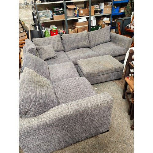 1030 - LARGE L SHAPED GREY CORNER SETTEE AND STOOL