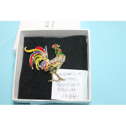 486 - ENAMEL AND CRYSTAL ROOSTER BROOCH