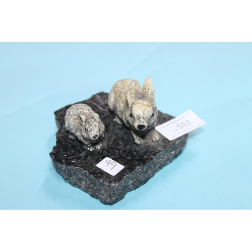 512 - 2 X RABBIT FIGURES ON A MARBLE BASE