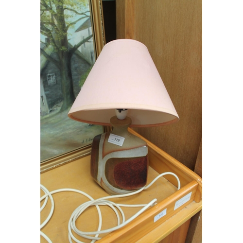 719 - STUDIO POTTERY TABLE LAMP WITH PINK SHADE