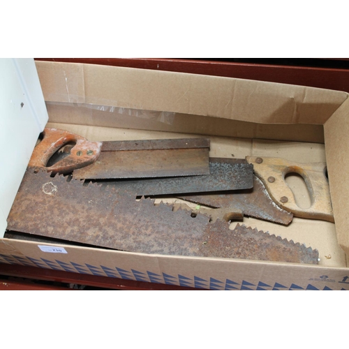 210 - LARGE BOX OF ASSORTED SAWS