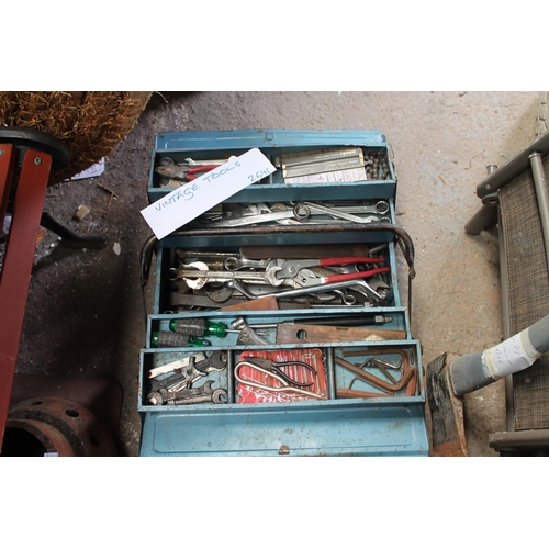 214 - BLUE METAL TOOL BOX WITH CONTENTS