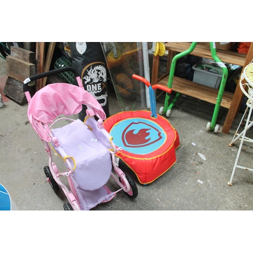 248 - CHILDS DOLL PRAM LIKE NEW AND CHILDS TRAMPOLINE