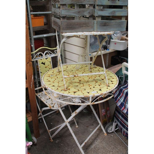 250 - METAL ROUND CAFE TABLE AND 2 CHAIRS