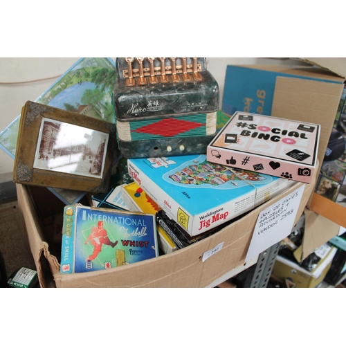 297 - BOX OF GAMES, PUZZLES AND ACCORIDON