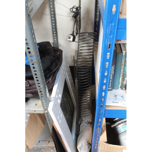 349 - QUANTITY OF PICTURE FRAMES, WALL MIRROR AND CD RACK