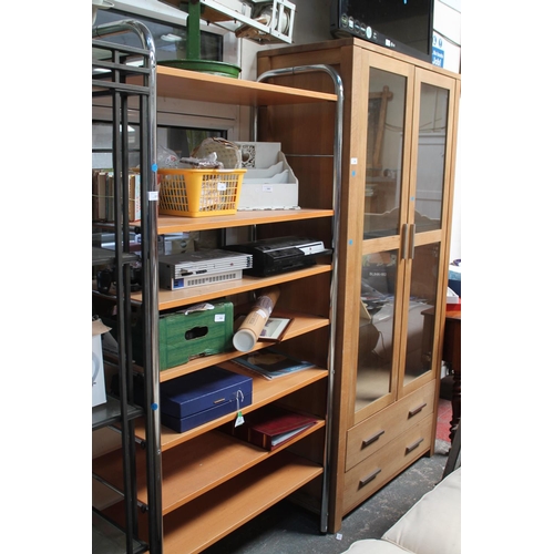 379 - PINE AND CHROME 7 SHELF BOOKSHELF