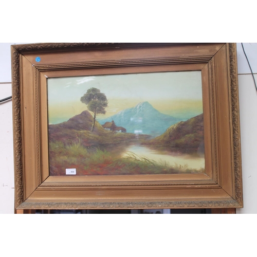 400 - GILT FRAMED AND GLAZED VICTORIAN OIL ON BOARD OF A LAKE SCENE