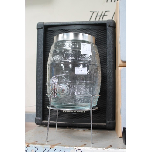 261 - LARGE GLASS DRINKS DISPENSER WITH TAP AND STAND