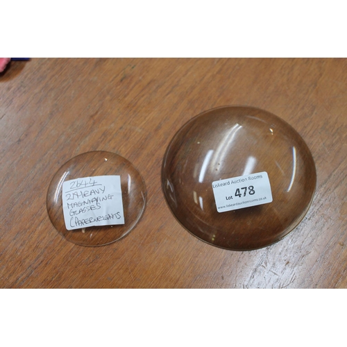 478 - 2 X HEAVY MAGNIFYING GLASSES/PAPERWEIGHTS