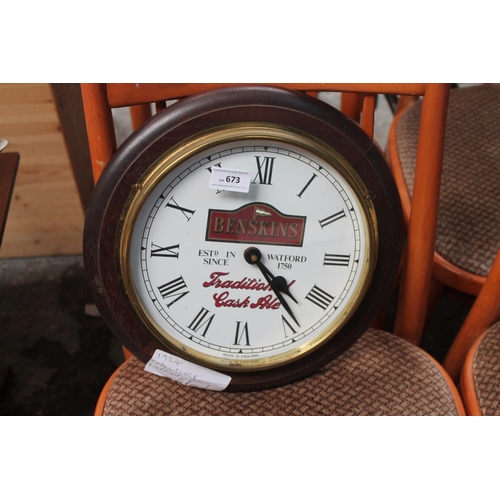 673 - WALL CLOCK, BENSKINS CAST ALE