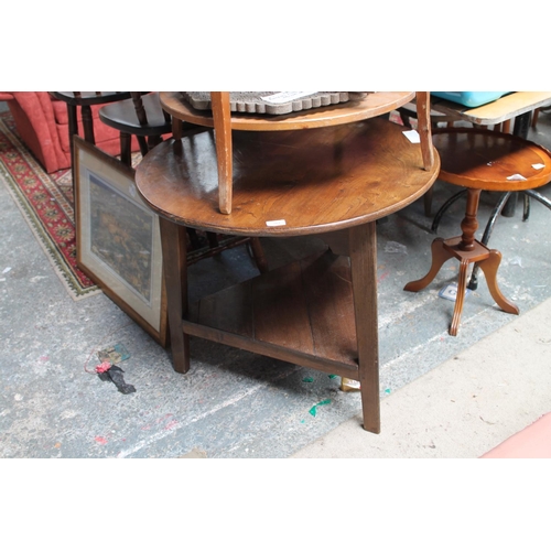 703 - POSSIBLY ELM  ROUND SIDE TABLE ON TRIANGULAR BASE