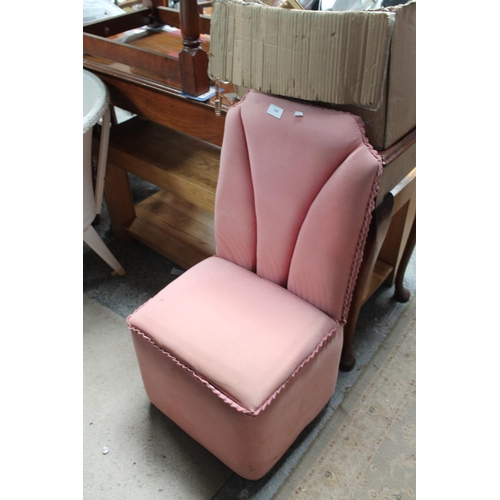 749 - PINK UPHOLSTERED BEDROOM STORAGE CHAIR