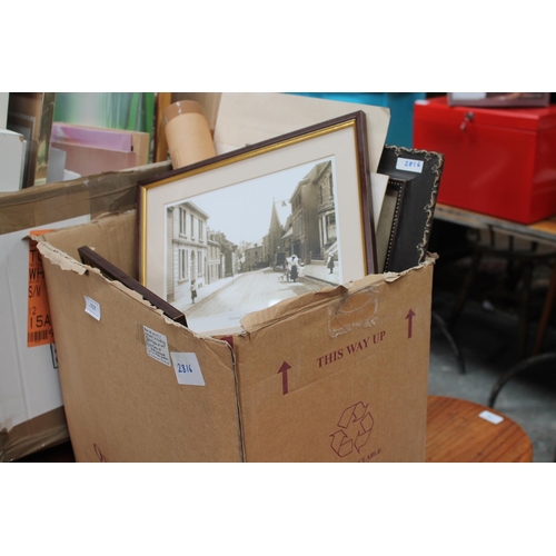 757 - BOX OF PRINTS, PICTURES INCLUDING 2 X ANTIQUE PRINTS, 4 X OLD LISKEARD PICTURES AND A FRANCES FRITH ... 