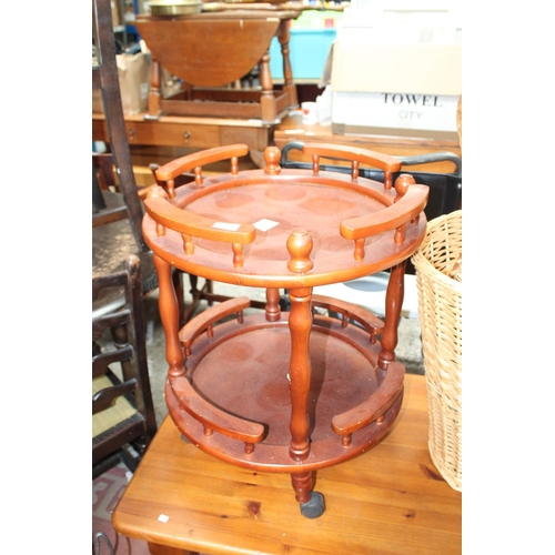 796 - MAHOGANY 2 TIER ROUND DRINKS TROLLEY