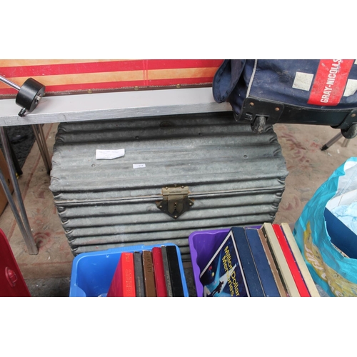 833 - GALVANISED TREASURE CHEST WITH BRASS LATCH