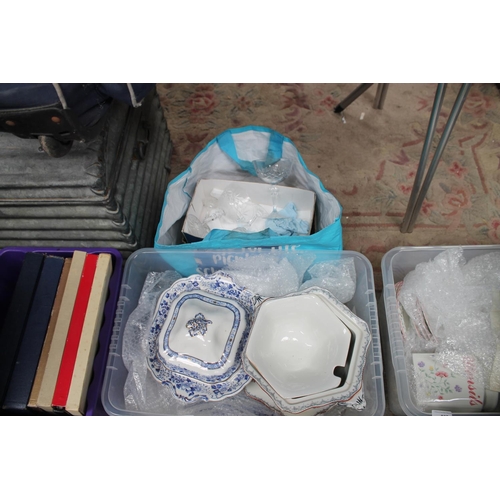 836 - LARGE BOX OF BLUE AND WHITE CHINA AND GLASSWARE