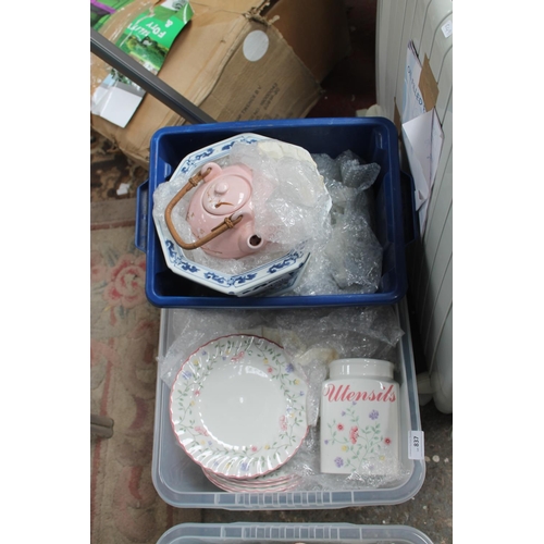 837 - LARGE BOX OF BLUE AND WHITE CHINA AND GLASSWARE