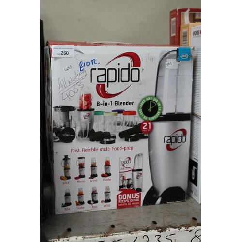 260 - BOXED ALL WORKING RAPIDO  8 IN 1 BLENDER