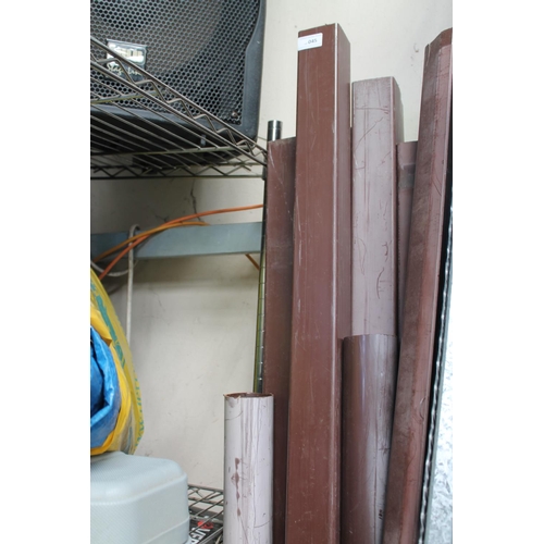 45 - LARGE QUANTITY OF BROWN GUTTERING AND DOWN-PIPES WITH A BOX OF BRACKETS