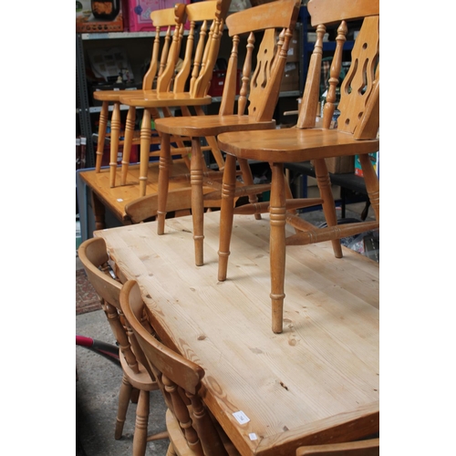 754 - PINE KITCHEN TABLE WITH 6 X SPLATBACK CHAIRS