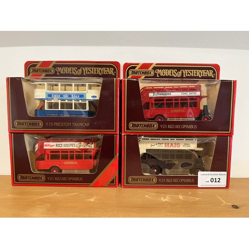 12 - 4 X MATCHBOX MODELS OF YESTERYEAR,
3 X Y-23 1922 AEC OMNIBUS,
ADVERTISING SCHWEPPES TONIC WATER / KE... 