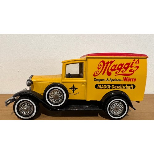 5 - 3 X MATCHBOX, MODELS OF YESTERYEAR,
Y-22 1930 MODEL 'A' FORD VANS,
ADVERTISING - SPRATTS / MAGGI'S /... 