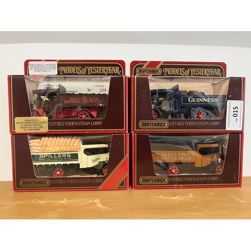 15 - 4 X MATCHBOX MODELS OF YESTERYEAR,
Y-27 1922 FODEN STEAM LORRY,
ADVERTISING GUINESS / TATE & LYLE SU... 